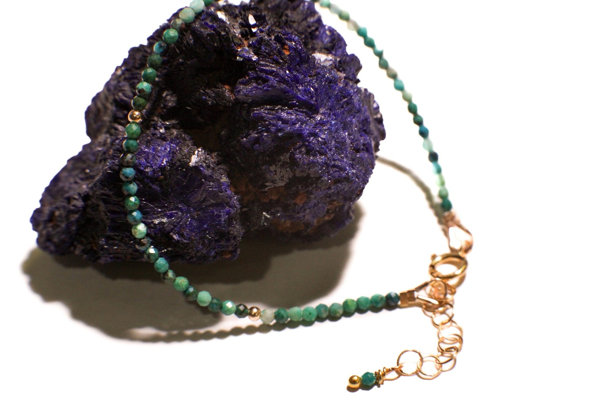 Natural Chrysocolla 2mm micro faceted 14k Gold filled Bracelet with 1” extensions,Precious Gemstones gift .