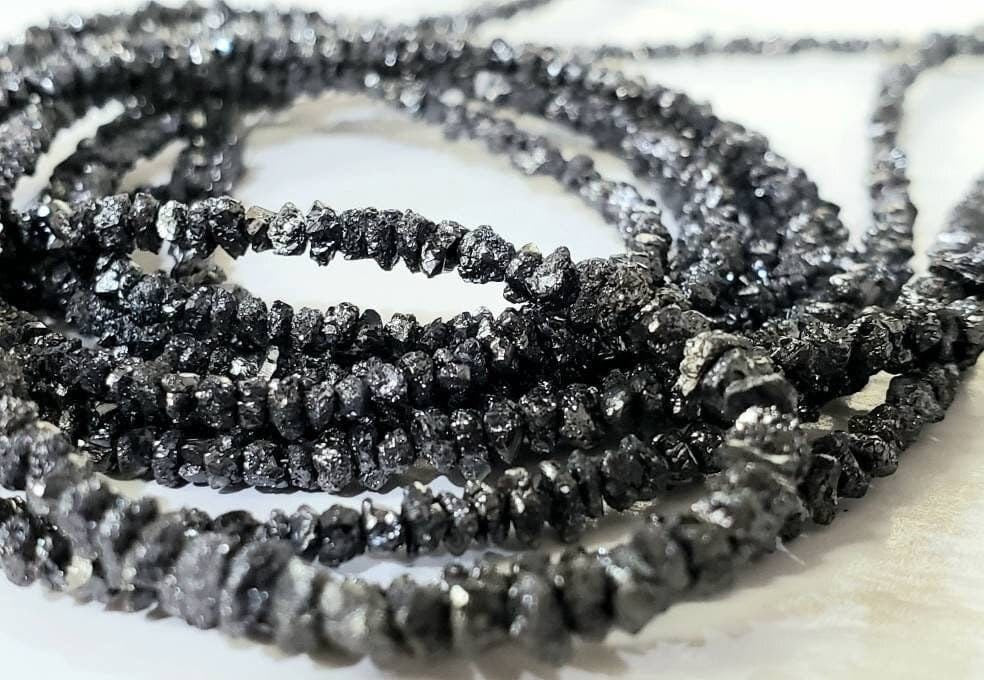 Natural Black Diamond Raw Uncut nugget bead, AAA Quality 2- 3mm Diamond Raw chips bead for Jewelry making 3", 6" , 15"
