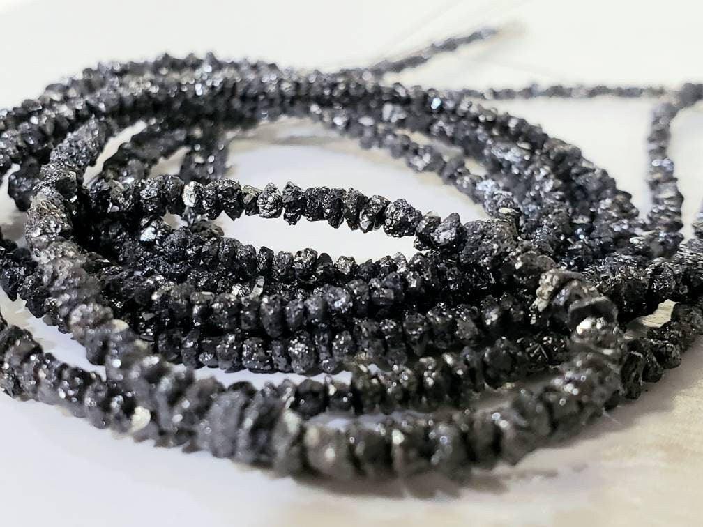 Natural Black Diamond Raw Uncut nugget bead, AAA Quality 2- 3mm Diamond Raw chips bead for Jewelry making 3&quot;, 6&quot; , 15&quot;