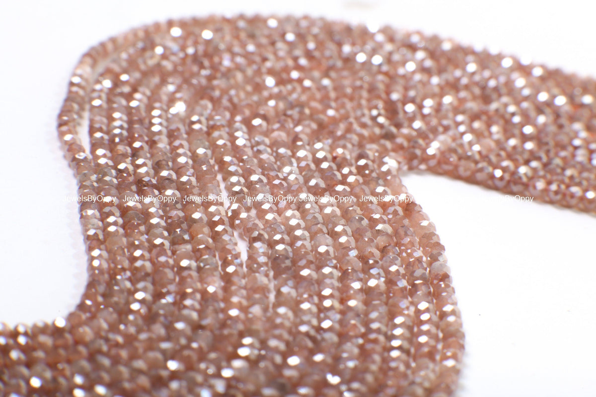 Natural Peach Mystic AAA Moonstone Faceted 2.2mm Round, Jewelry Making DIY Bracelet, Necklace Earrings 12.5" Gemstone Beads
