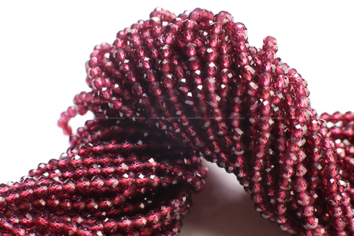 Rhodolite Garnet AAA Micro Faceted 3.5mm Round, Jewelry Making Rich Merlot color AAA quality Gemstone, Rare Mozambique Garnet 12.5" Strand
