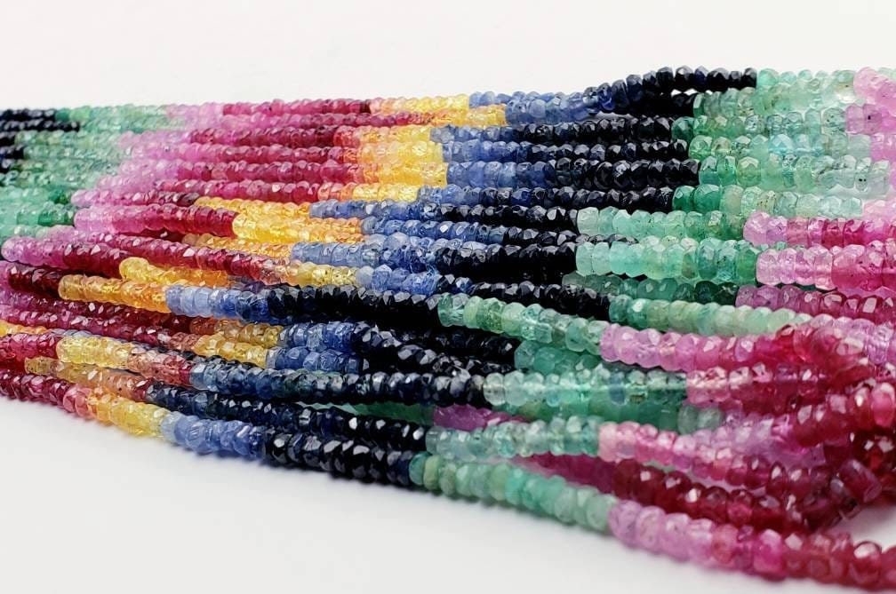 Natural Multi Sapphire 2.5-3.5mm Roundel AAA Rainbow Micro Faceted Diamond Cut Roundel Gemstone DIY Jewelry Beads 7&quot; , 14&quot; Strand