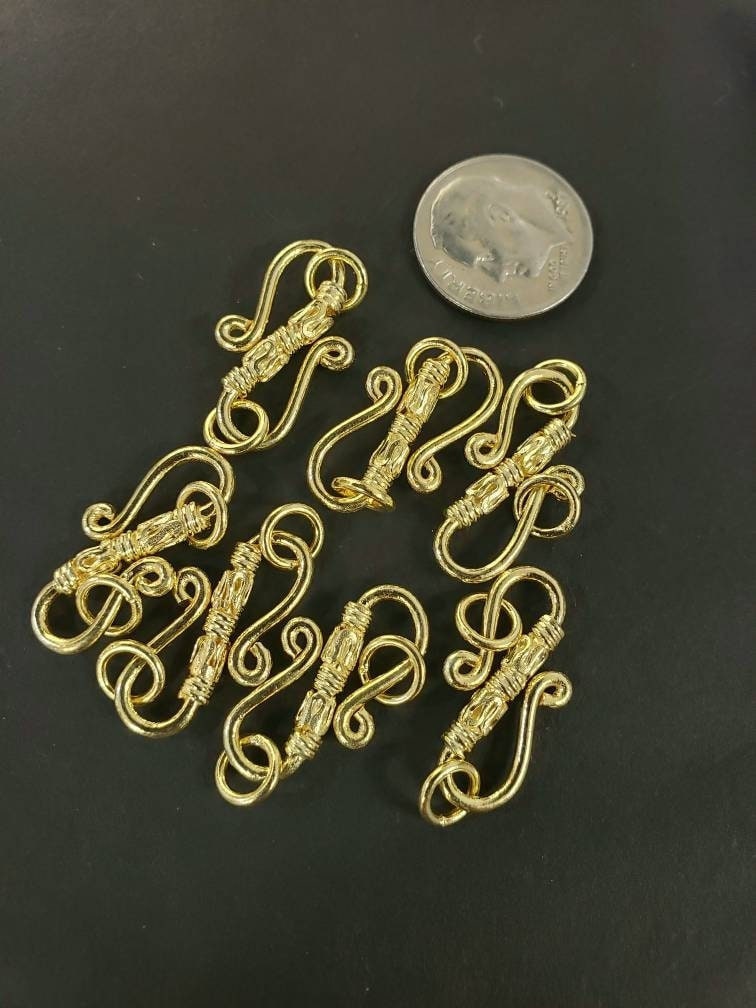 22K Gold Vermeil ,925 Sterling Silver 22mm long S hook clasp with 2 solid ring, vintage handmade hook clap for jewelry making, 1 PC or bulk