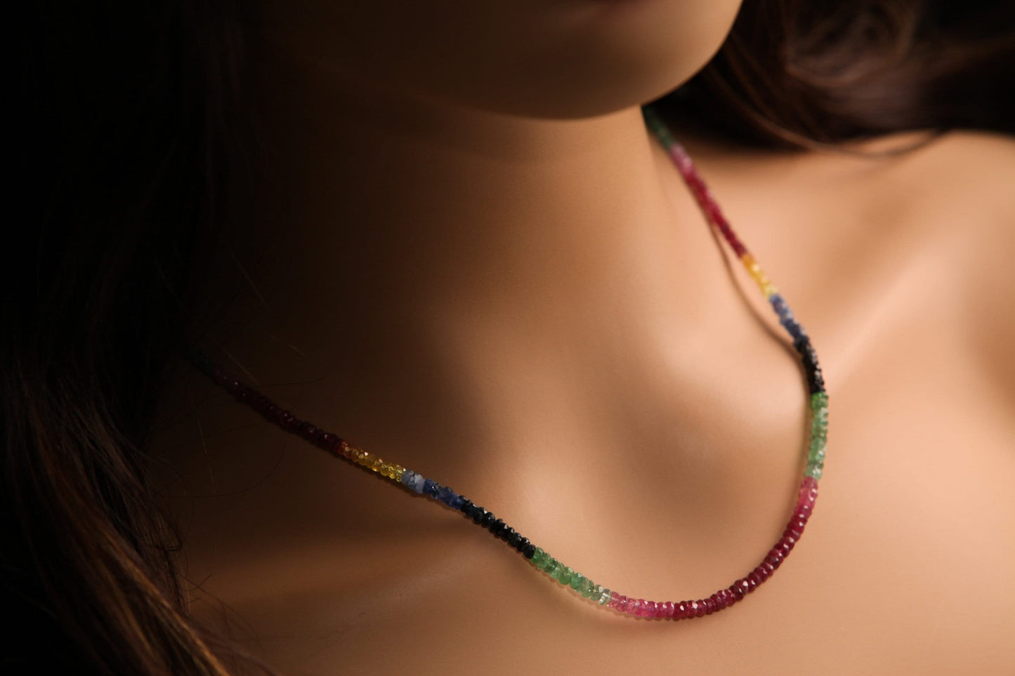 Natural Multi Sapphire, Ruby, Emerald AAA Faceted 3-3.5mm Rondelle Multi Precious Gemstone in 925 Sterling Silver, 14K Gold Filled Necklace