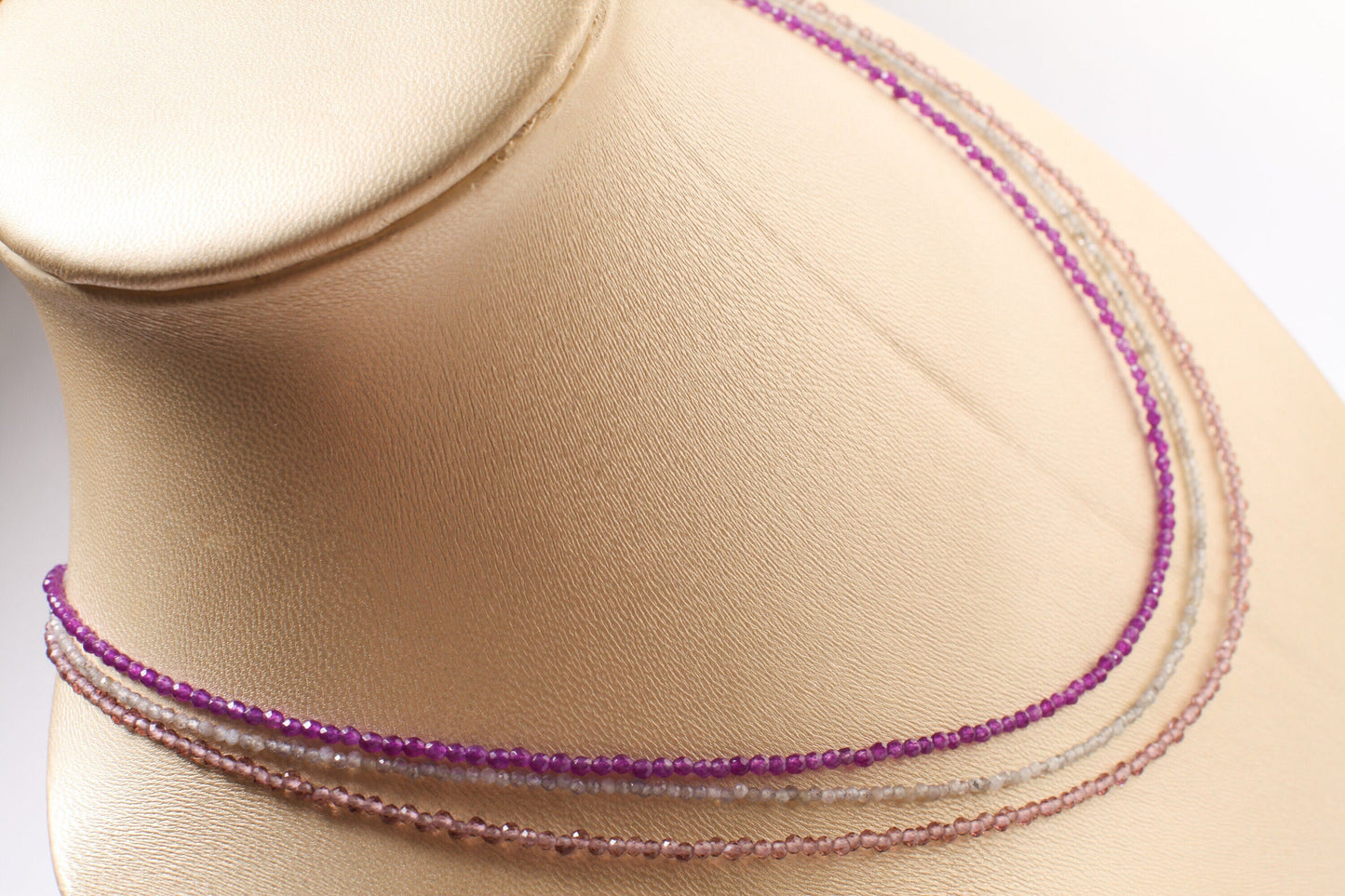 2mm Faceted Purple Amethyst, Labradorite, Pink Amethyst Layering Choker Necklace in 925 Sterling Silver or 14K Gold Filled Clasp