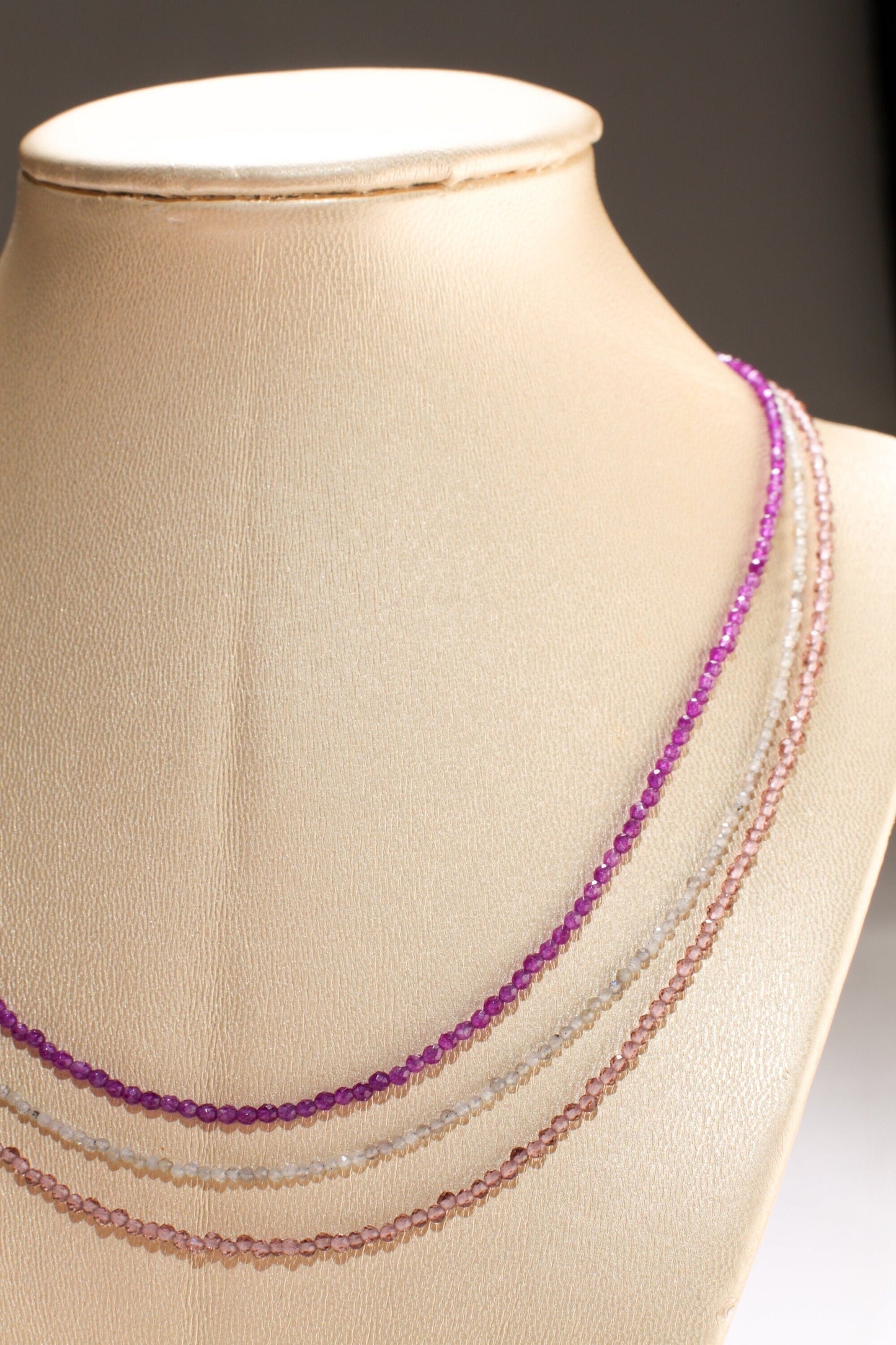 2mm Faceted Purple Amethyst, Labradorite, Pink Amethyst Layering Choker Necklace in 925 Sterling Silver or 14K Gold Filled Clasp