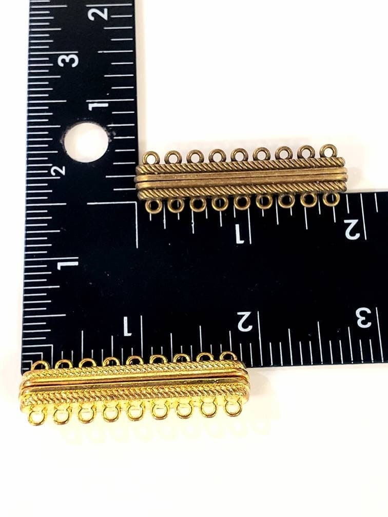 6, 9 loop magnetic slide bar clasp gold plated brass, antique brass,multi strand clasp 32,48mm long, Necklace bracelet jewelry making clasp