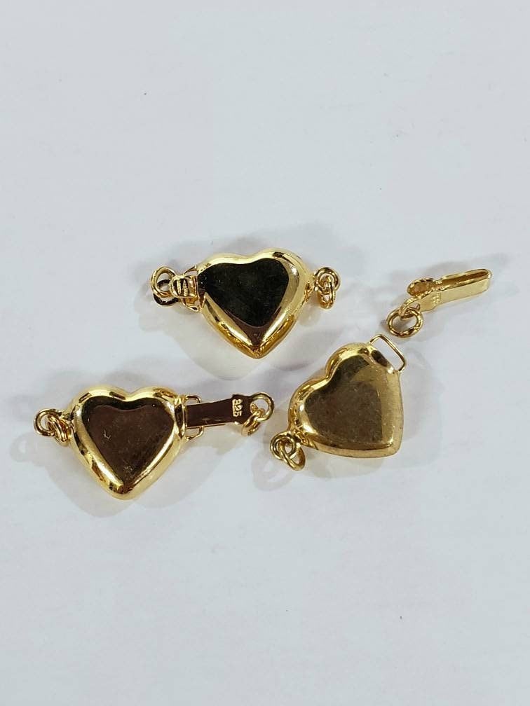 18k Gold Vermeil, 925 Sterling Silver 10mm heart shape push in safety Clasp. Fancy Clasp, 1 set. 10mm heart, with the ring 16mm heart.