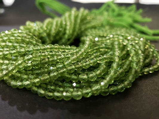 Natural Peridot 3.5mm Faceted AAA Quality Round Beads, micro faceted diamond cut beads, super nice, for Jewelry Making 12.5&quot;