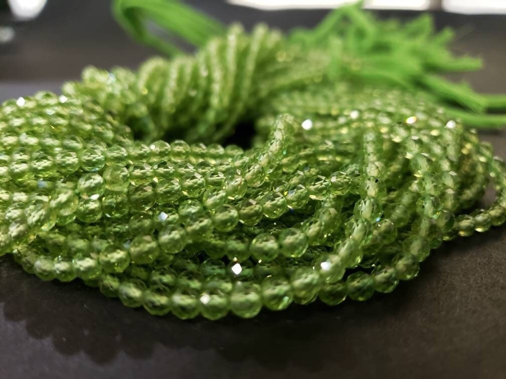 Natural Peridot 3.5mm Faceted AAA Quality Round Beads, micro faceted diamond cut beads, super nice, for Jewelry Making 12.5"