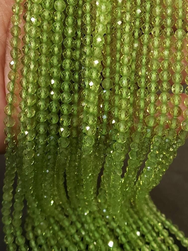Natural Peridot 3.5mm Faceted AAA Quality Round Beads, micro faceted diamond cut beads, super nice, for Jewelry Making 12.5"
