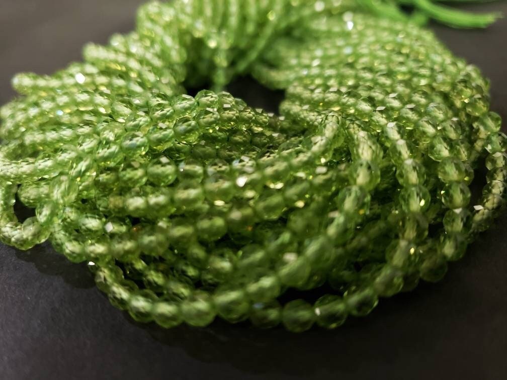 Natural Peridot 3.5mm Faceted AAA Quality Round Beads, micro faceted diamond cut beads, super nice, for Jewelry Making 12.5"