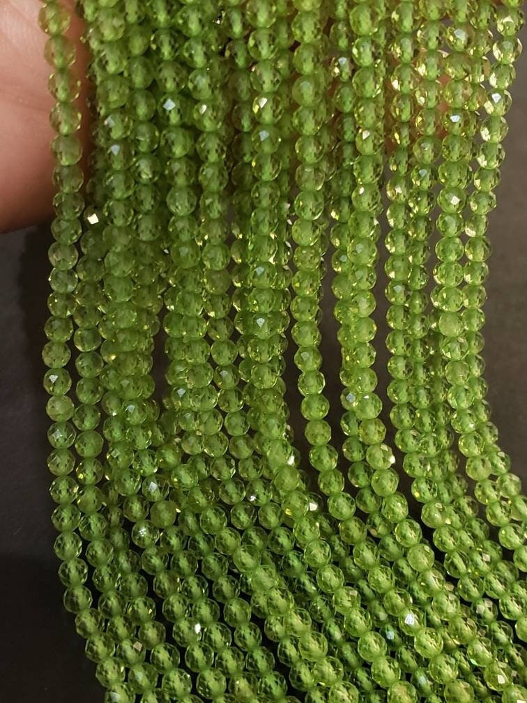 Natural Peridot 3.5mm Faceted AAA Quality Round Beads, micro faceted diamond cut beads, super nice, for Jewelry Making 12.5"