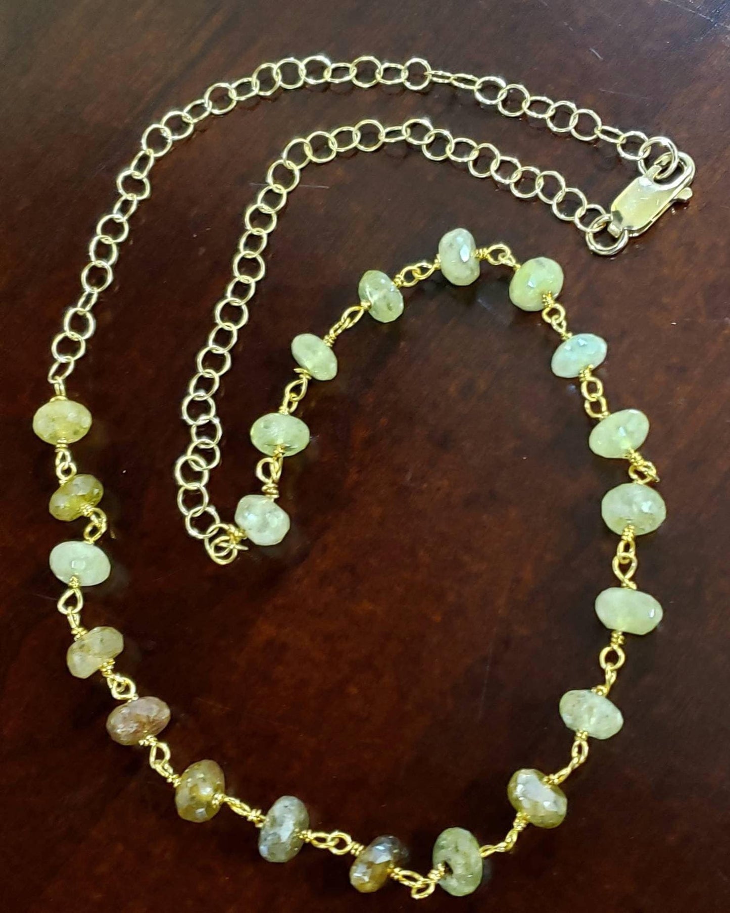 Natural Grossular Garnet, green garnet 6mm large Faceted Diamond Cut Roundel handmade wire wrapped in 14K Gold Filled Necklace.