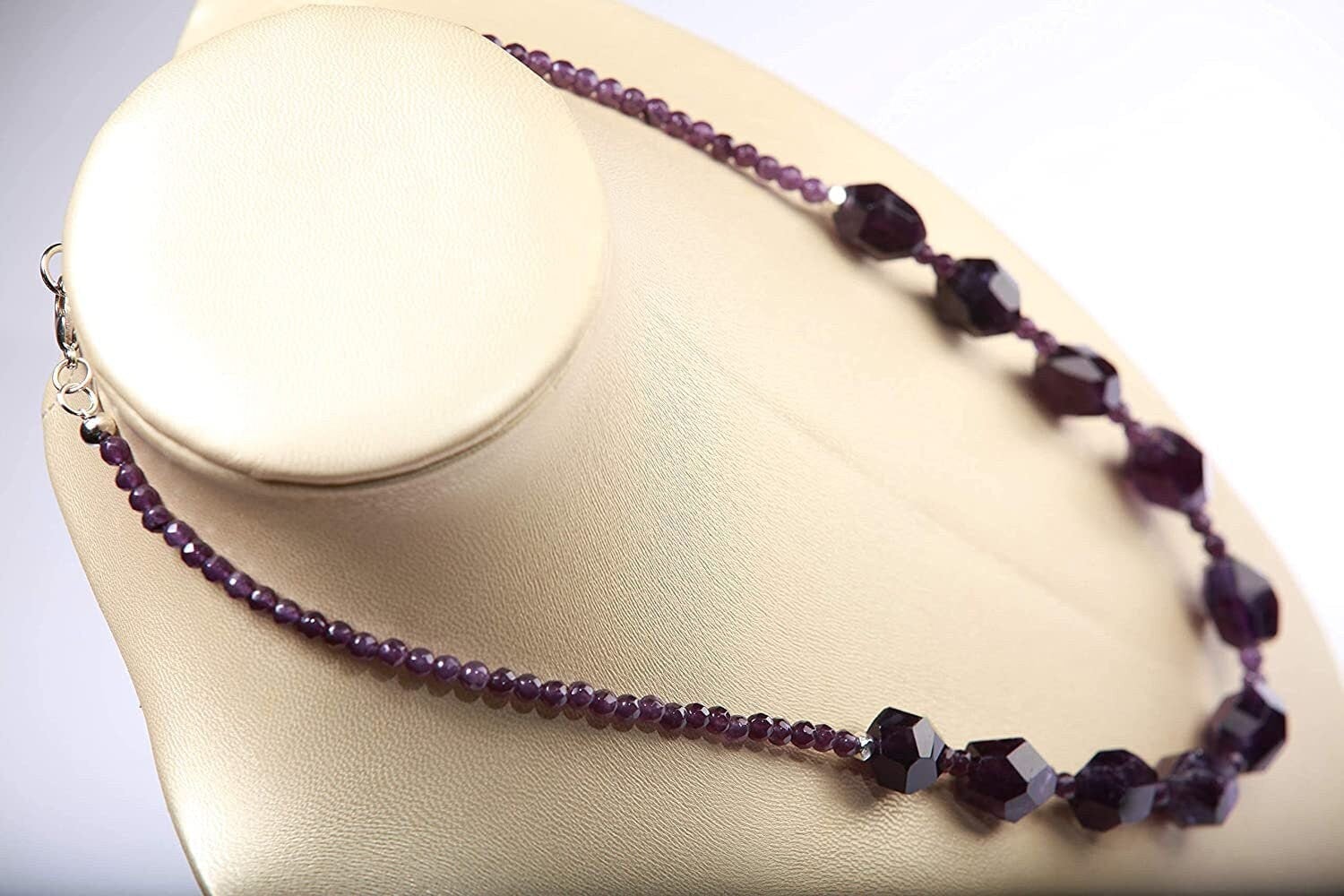 Natural Amethyst Purple Faceted Freeform tumble raw hexagon Gemstones , 4mm faceted Amethyst with Rhodium Lobster Clasps Necklace 20.5&quot;,
