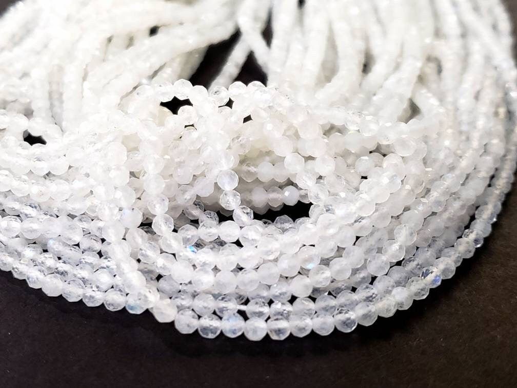 Natural Moonstone white 3mm Faceted Round AAA Gemstone, July Birthstone, Jewelry Making Beads, Natural Gemstone 12.5" Strand
