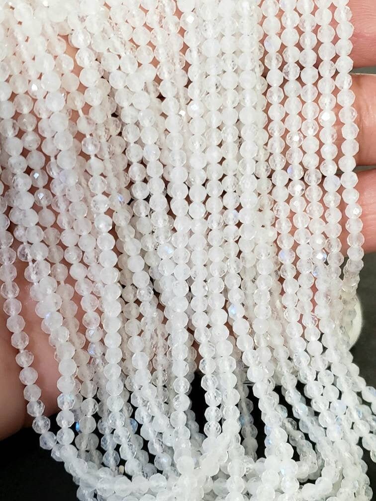 Natural Moonstone white 3mm Faceted Round AAA Gemstone, July Birthstone, Jewelry Making Beads, Natural Gemstone 12.5&quot; Strand