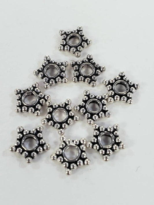 10 pcs 925 Sterling Silver Bali 6.5mm star spacer bead, vintage handmade jewelry making findings supplies, 1.8mm hole size