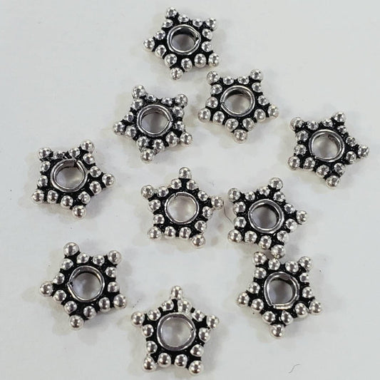 10 pcs 925 Sterling Silver Bali 6.5mm star spacer bead, vintage handmade jewelry making findings supplies, 1.8mm hole size