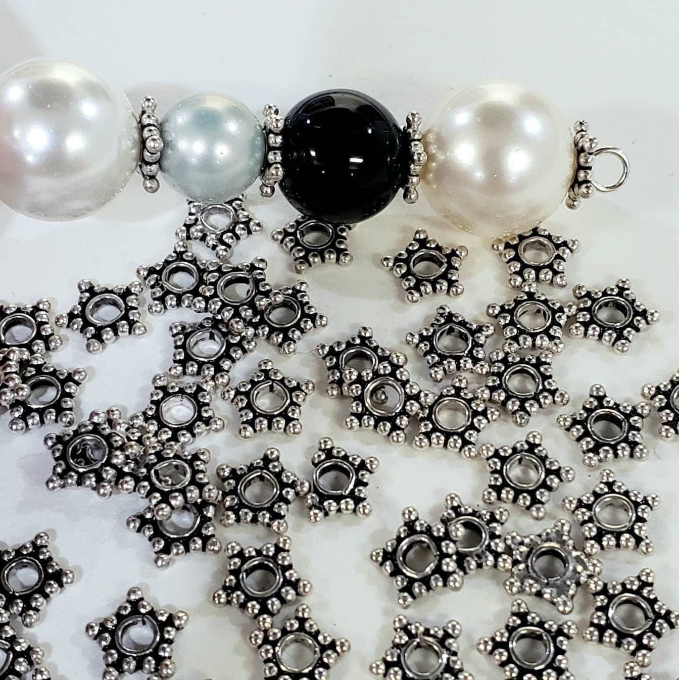 10 pcs 925 Sterling Silver Bali 6.5mm star spacer bead, vintage handmade jewelry making findings supplies, 1.8mm hole size