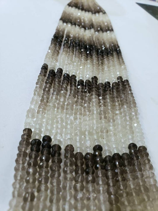 Natural Smokey Quartz Shaded 5mm Faceted roundel jewelry making bead 13&quot; Strand.