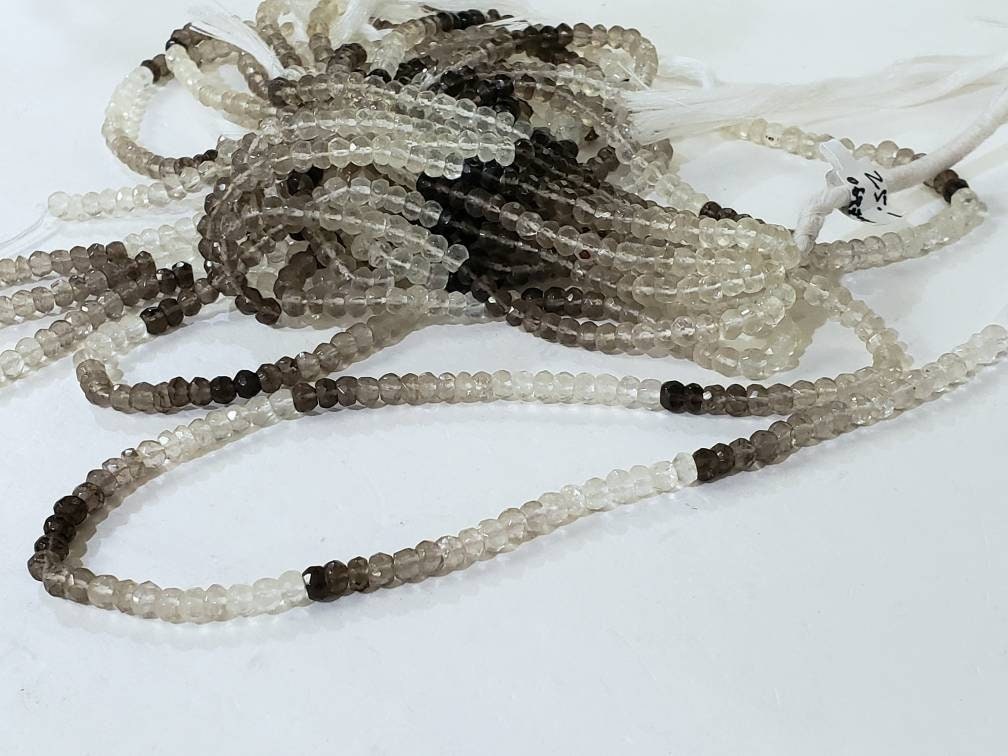 Natural Smokey Quartz Shaded 5mm Faceted roundel jewelry making bead 13" Strand.
