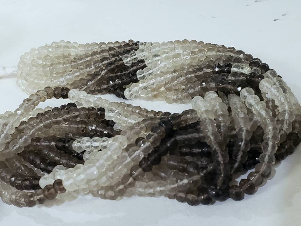 Natural Smokey Quartz Shaded 5mm Faceted roundel jewelry making bead 13" Strand.