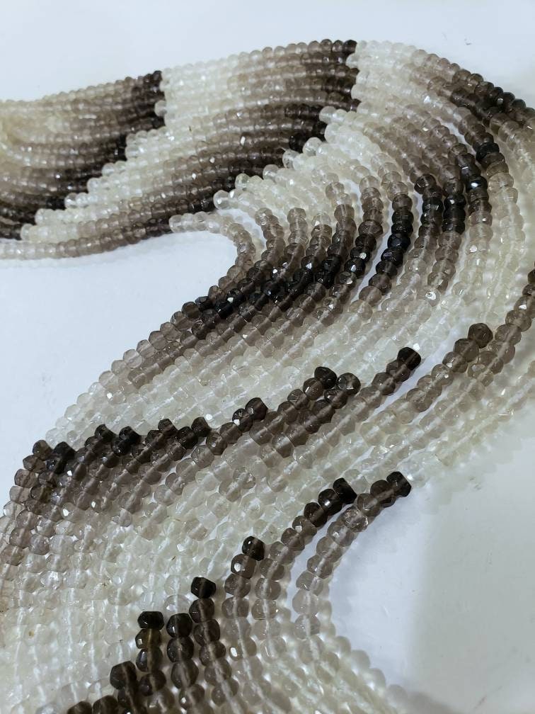 Natural Smokey Quartz Shaded 5mm Faceted roundel jewelry making bead 13" Strand.