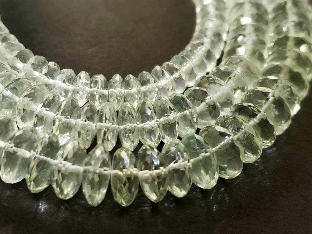 Green Amethyst German Cut Micro Faceted Rondelle, 7mm, 8mm and 10mm Green Prasiolite Jewelry Making Gemstone Saucer Beads 7.5"