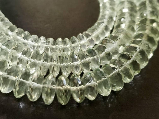 Green Amethyst German Cut Micro Faceted Rondelle, 7mm, 8mm and 10mm Green Prasiolite Jewelry Making Gemstone Saucer Beads 7.5"