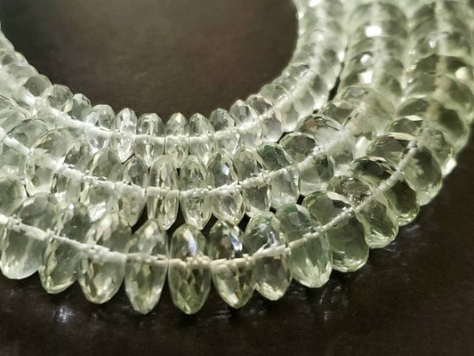 Green Amethyst German Cut Micro Faceted Rondelle, 7mm, 8mm and 10mm Green Prasiolite Jewelry Making Gemstone Saucer Beads 7.5"