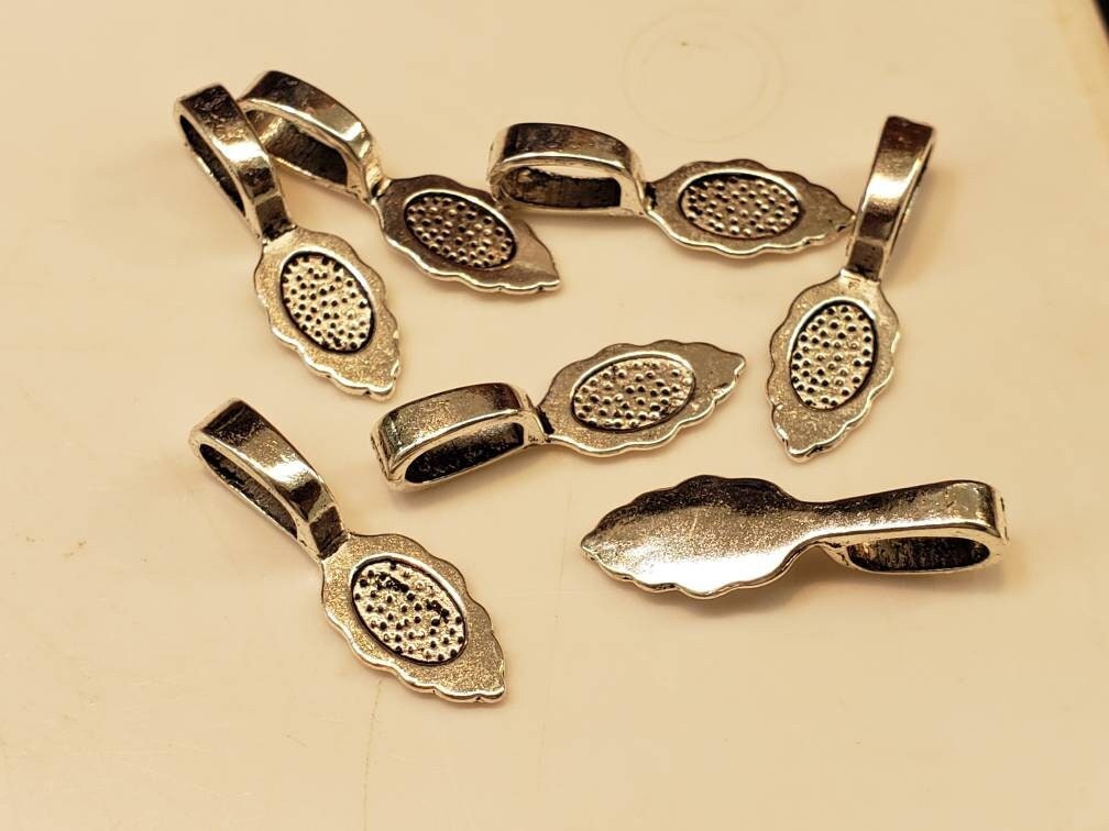 6pcs leaf bail for glue on,Antique silver plated pendant holder, jewelry supplies. Price for bails only