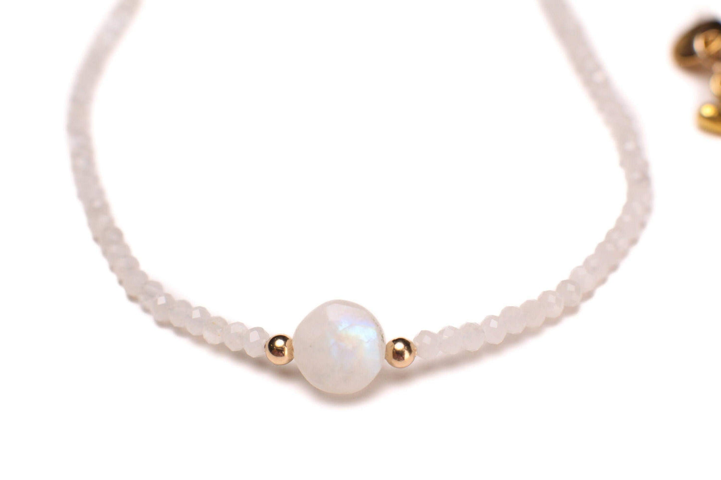 Moonstone Faceted 3- 3.5mm Rondelle with 10mm moonstone dime Front Choker layering Necklace in 14k Gold Filled ,Birthday, yoga ,healing