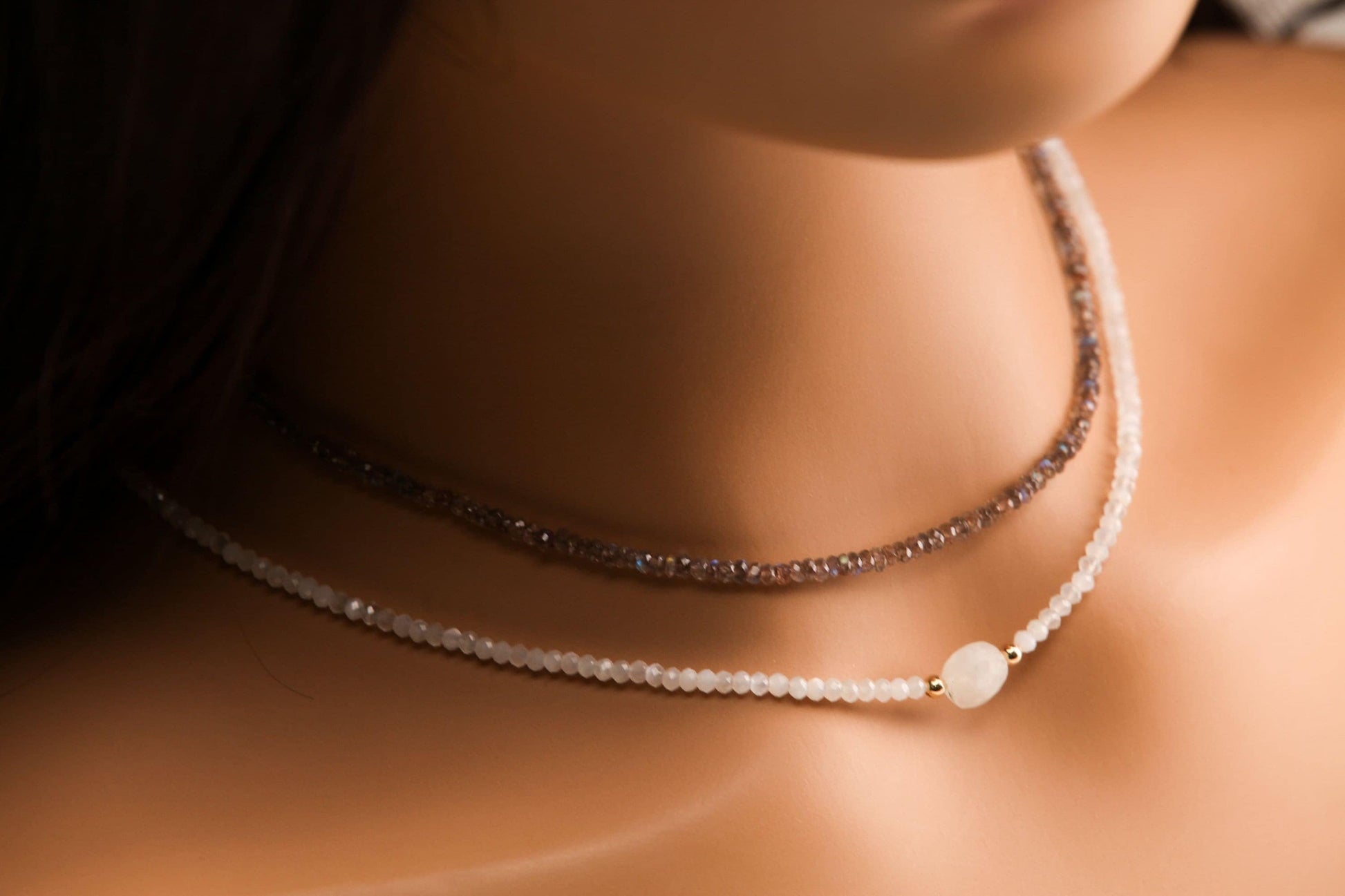 Moonstone Faceted 3- 3.5mm Rondelle with 10mm moonstone dime Front Choker layering Necklace in 14k Gold Filled ,Birthday, yoga ,healing
