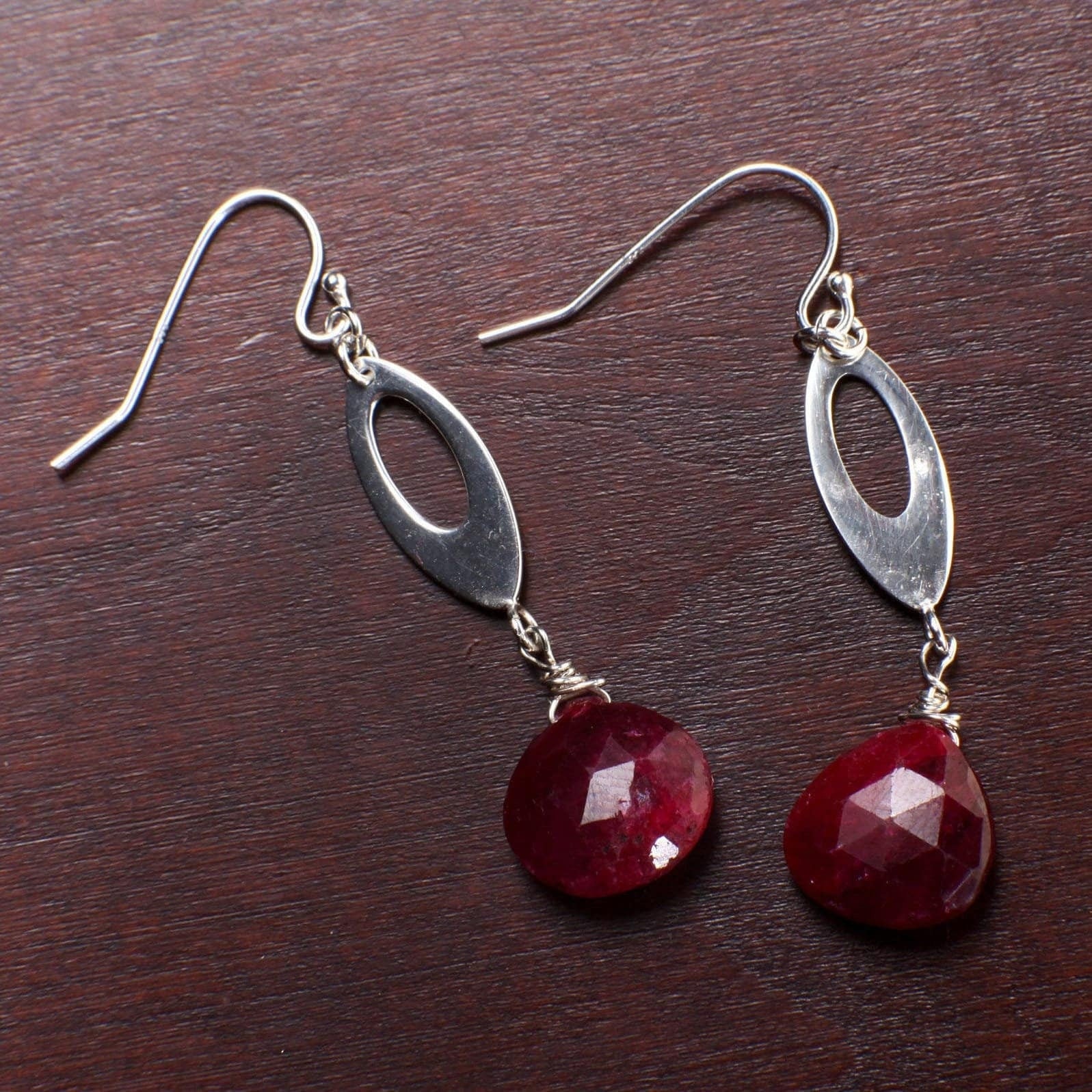 Natural Ruby Heart Briolette Earrings, Genuine Ruby Dangle Faceted Teardrop in 925 Sterling Silver Earwire or Leverback Earrings, Boho,Gift
