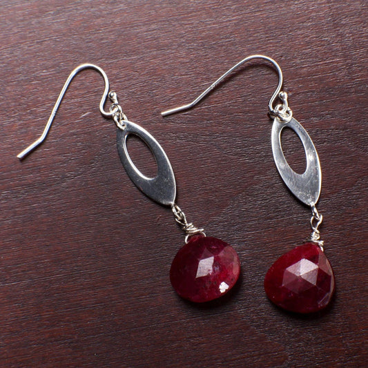 Natural Ruby Heart Briolette Earrings, Genuine Ruby Dangle Faceted Teardrop in 925 Sterling Silver Earwire or Leverback Earrings, Boho,Gift
