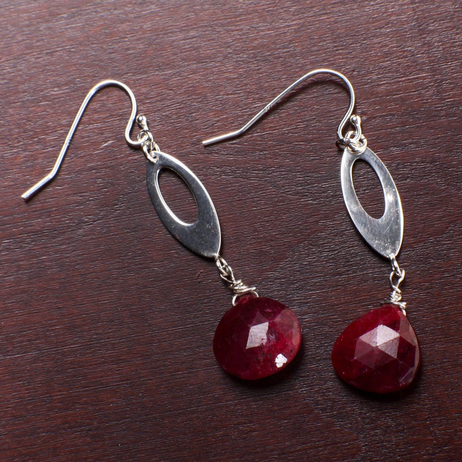 Natural Ruby Heart Briolette Earrings, Genuine Ruby Dangle Faceted Teardrop in 925 Sterling Silver Earwire or Leverback Earrings, Boho,Gift