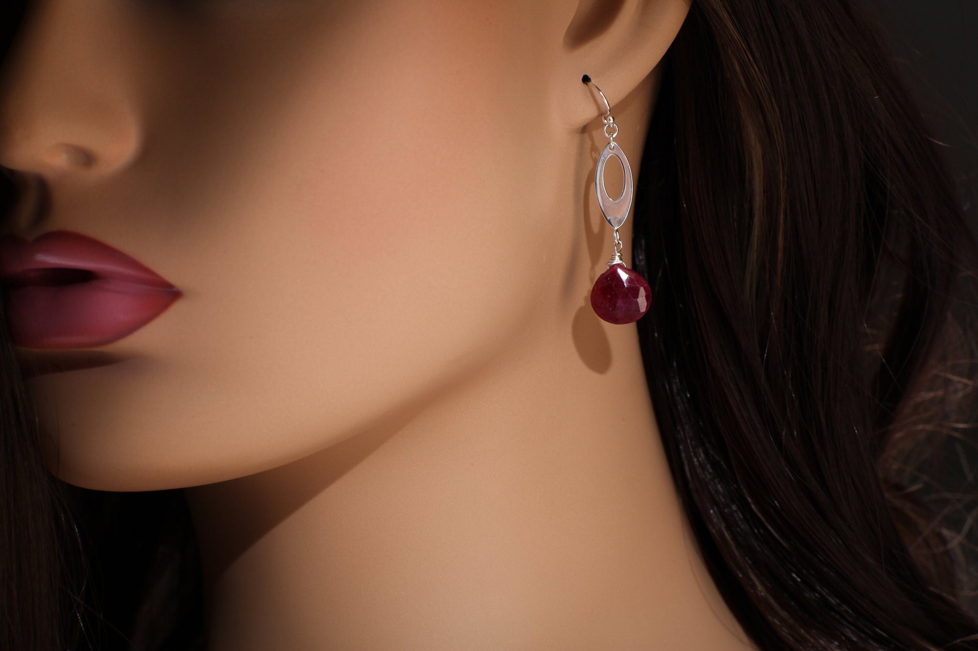Natural Ruby Heart Briolette Earrings, Genuine Ruby Dangle Faceted Teardrop in 925 Sterling Silver Earwire or Leverback Earrings, Boho,Gift