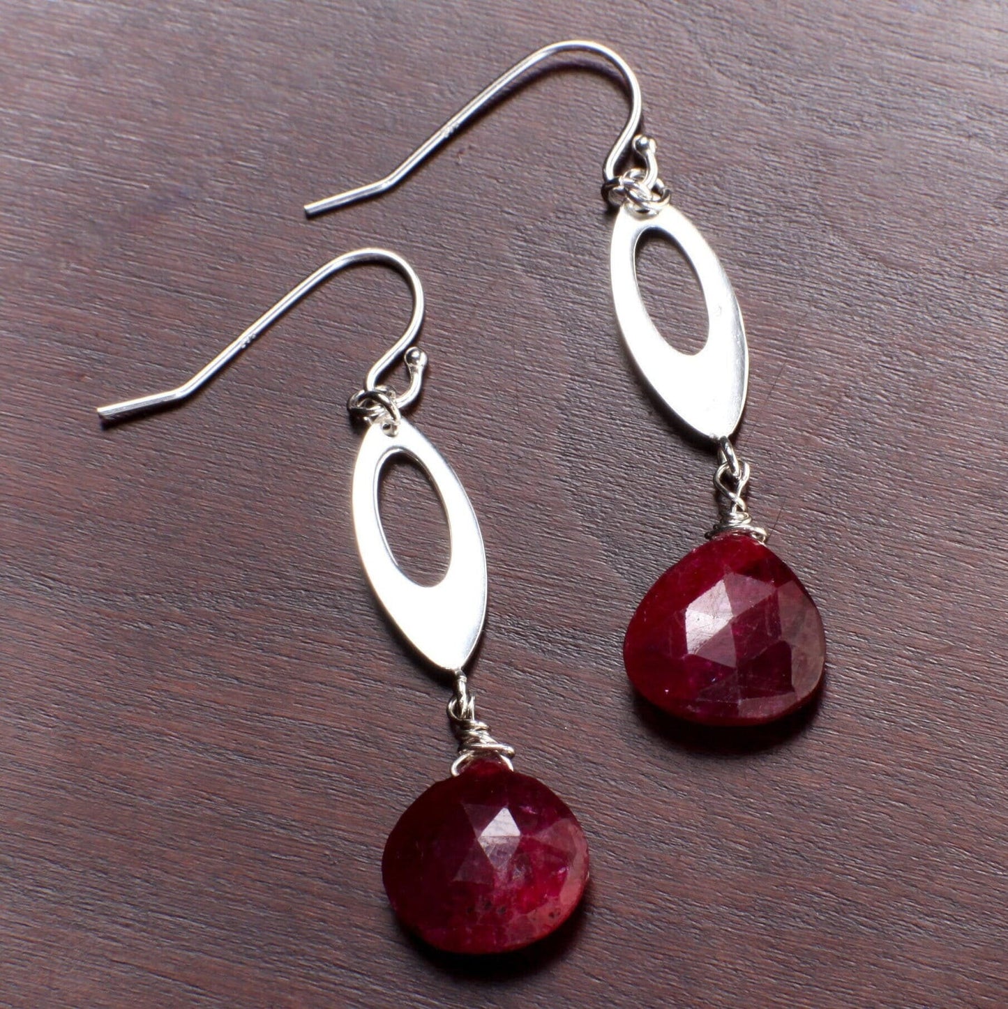 Natural Ruby Heart Briolette Earrings, Genuine Ruby Dangle Faceted Teardrop in 925 Sterling Silver Earwire or Leverback Earrings, Boho,Gift