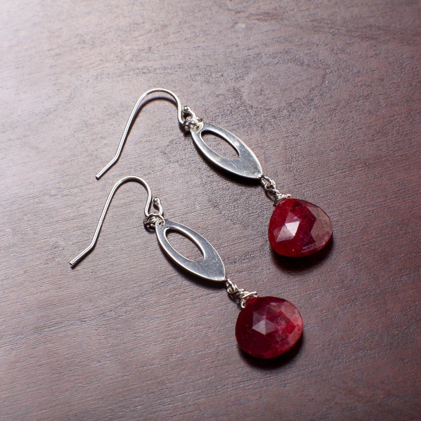 Natural Ruby Heart Briolette Earrings, Genuine Ruby Dangle Faceted Teardrop in 925 Sterling Silver Earwire or Leverback Earrings, Boho,Gift