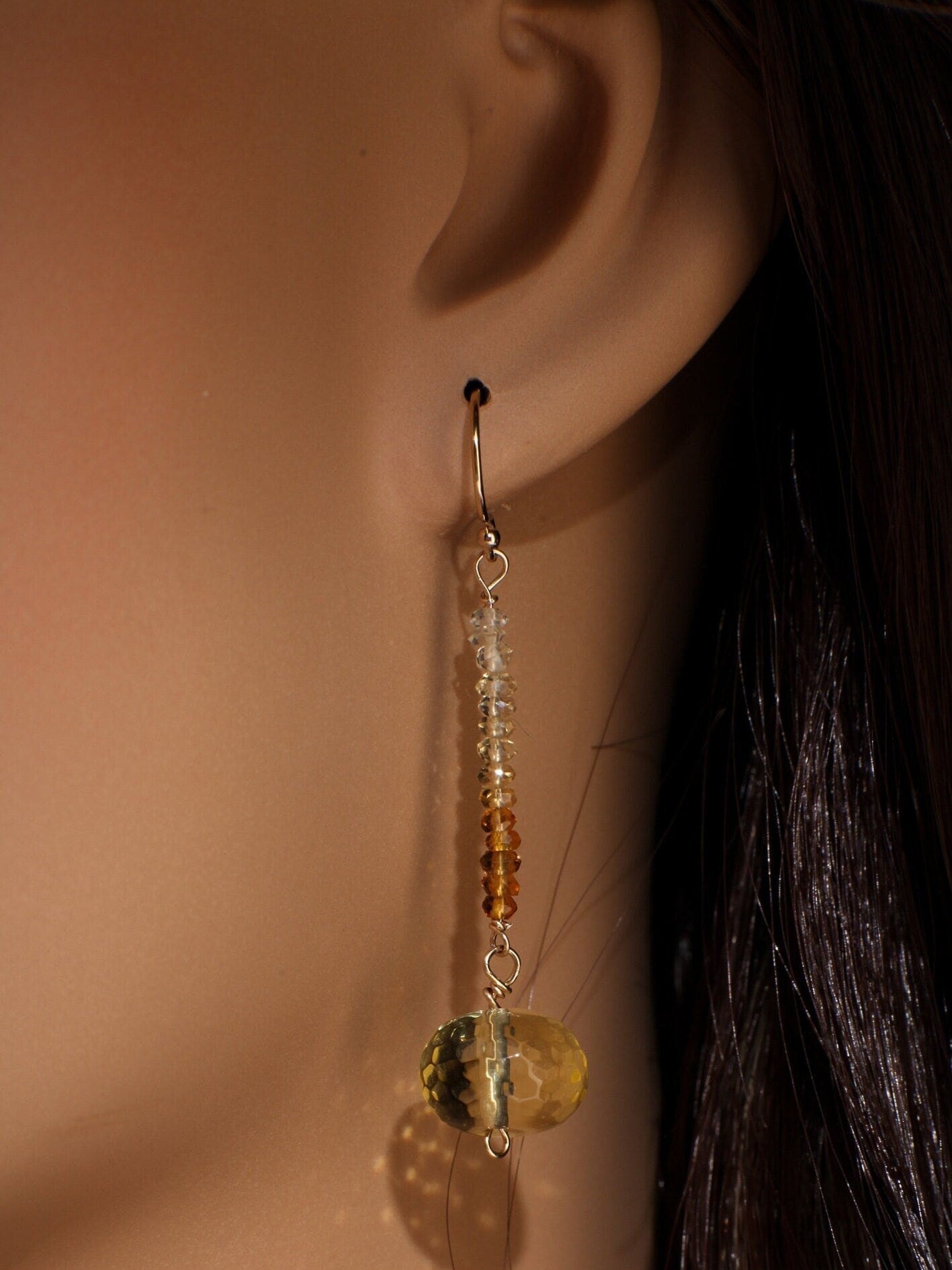 Citrine Earrings, Genuine Ombre Shaded Citrine roundel and Dangle citrine Faceted Earrings in 14K Gold Filled or Sterling Silver.