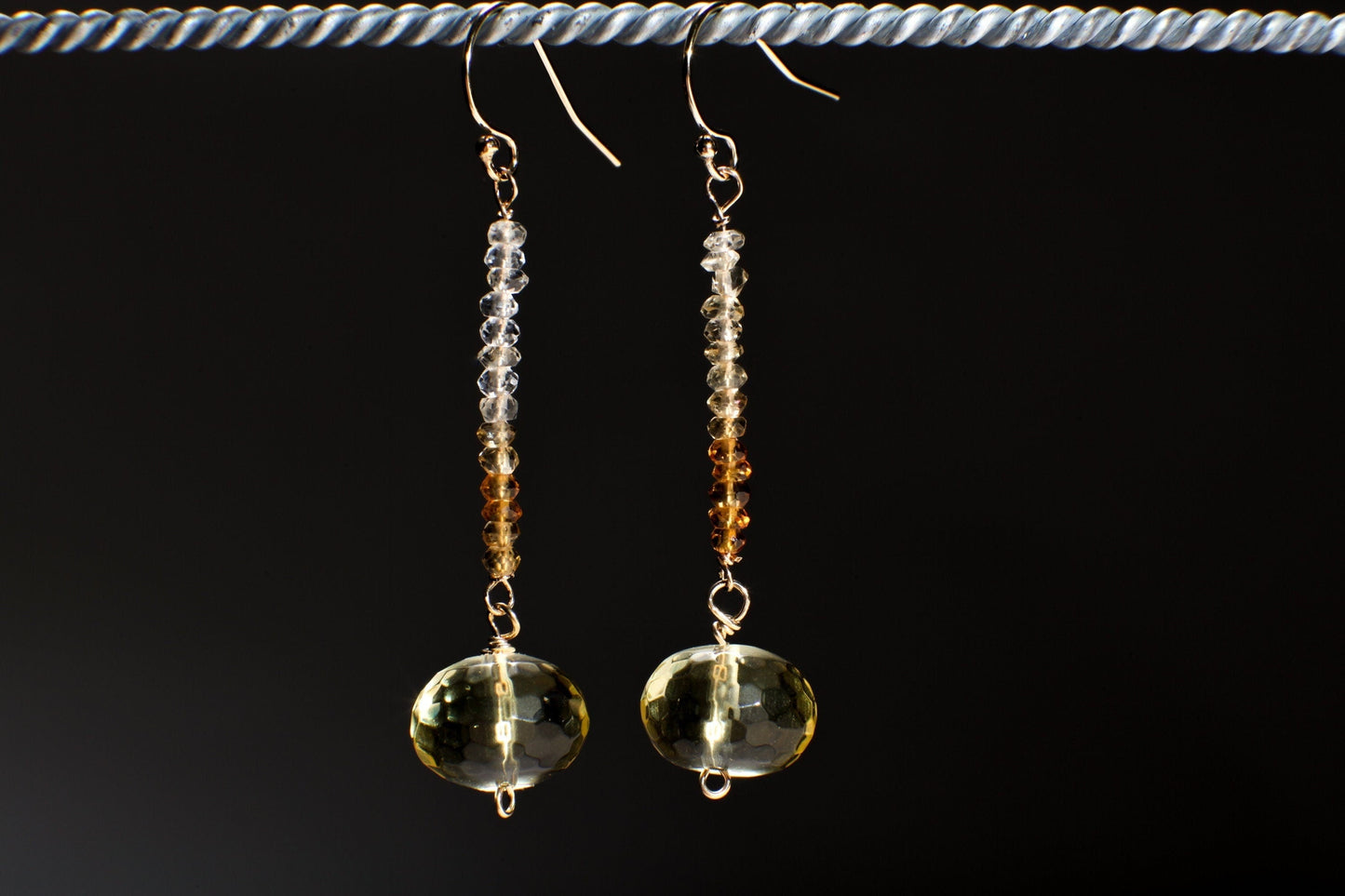 Citrine Earrings, Genuine Ombre Shaded Citrine roundel and Dangle citrine Faceted Earrings in 14K Gold Filled or Sterling Silver.