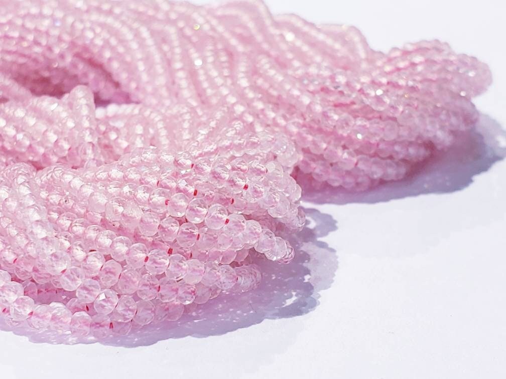 2mm Rose quartz micro Faceted tiny bead, jewelry making, spacer bead, necklace or Bracelet making beads, 13" strand