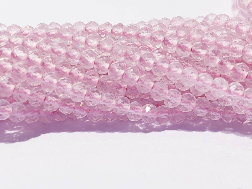 2mm Rose quartz micro Faceted tiny bead, jewelry making, spacer bead, necklace or Bracelet making beads, 13" strand
