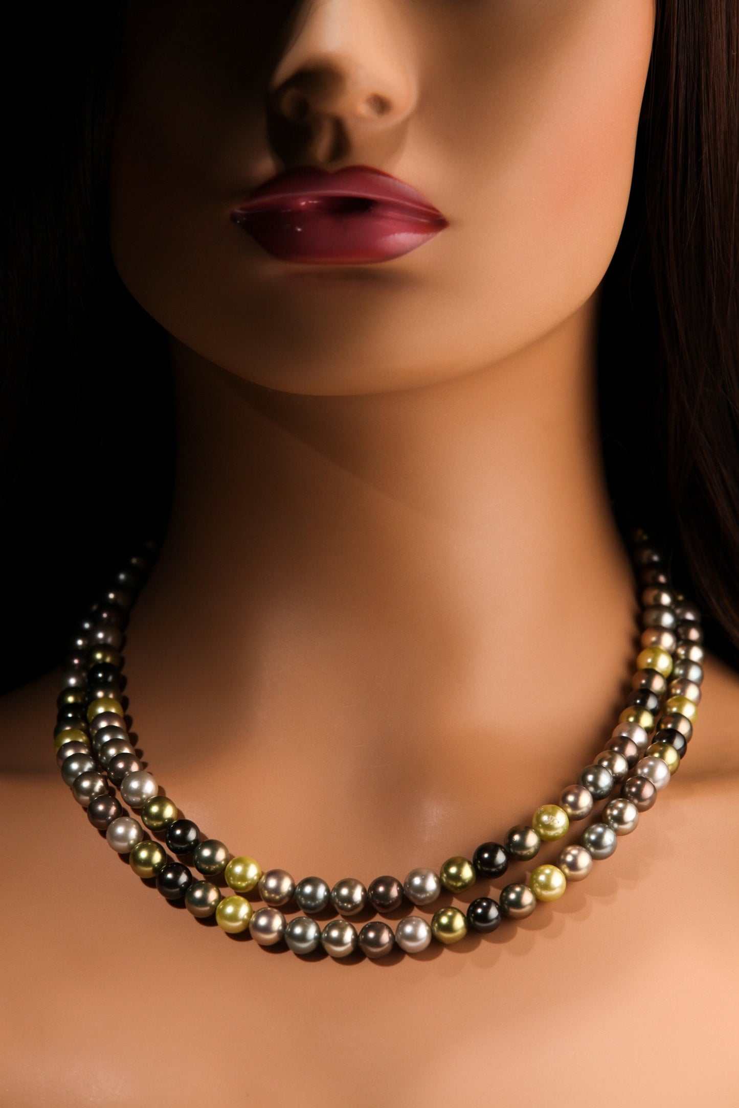 Double layered South Sea Shell Pearl 8mm multi color Statement Necklace with 2&quot; Extender Necklace, Gift for Her 18”-24”