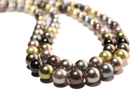 Double layered South Sea Shell Pearl 8mm multi color Statement Necklace with 2" Extender Necklace, Gift for Her 18”-24”