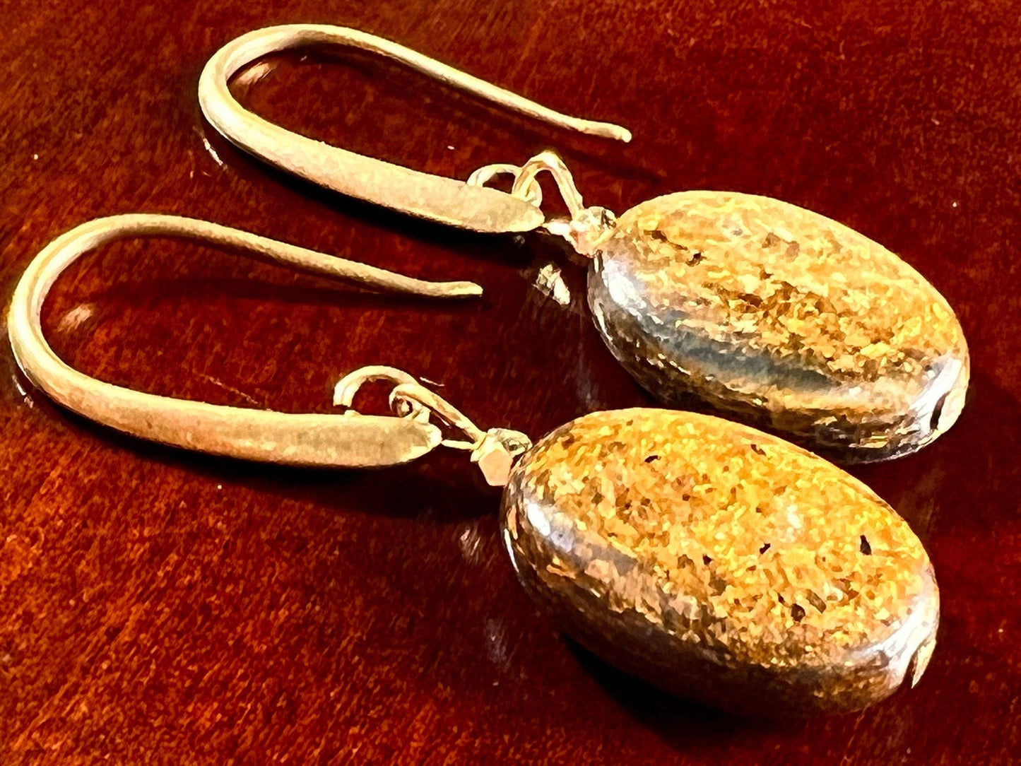 Natural Bronzite Oval 12x16mm Antique Bronze earring. Vintage style gift