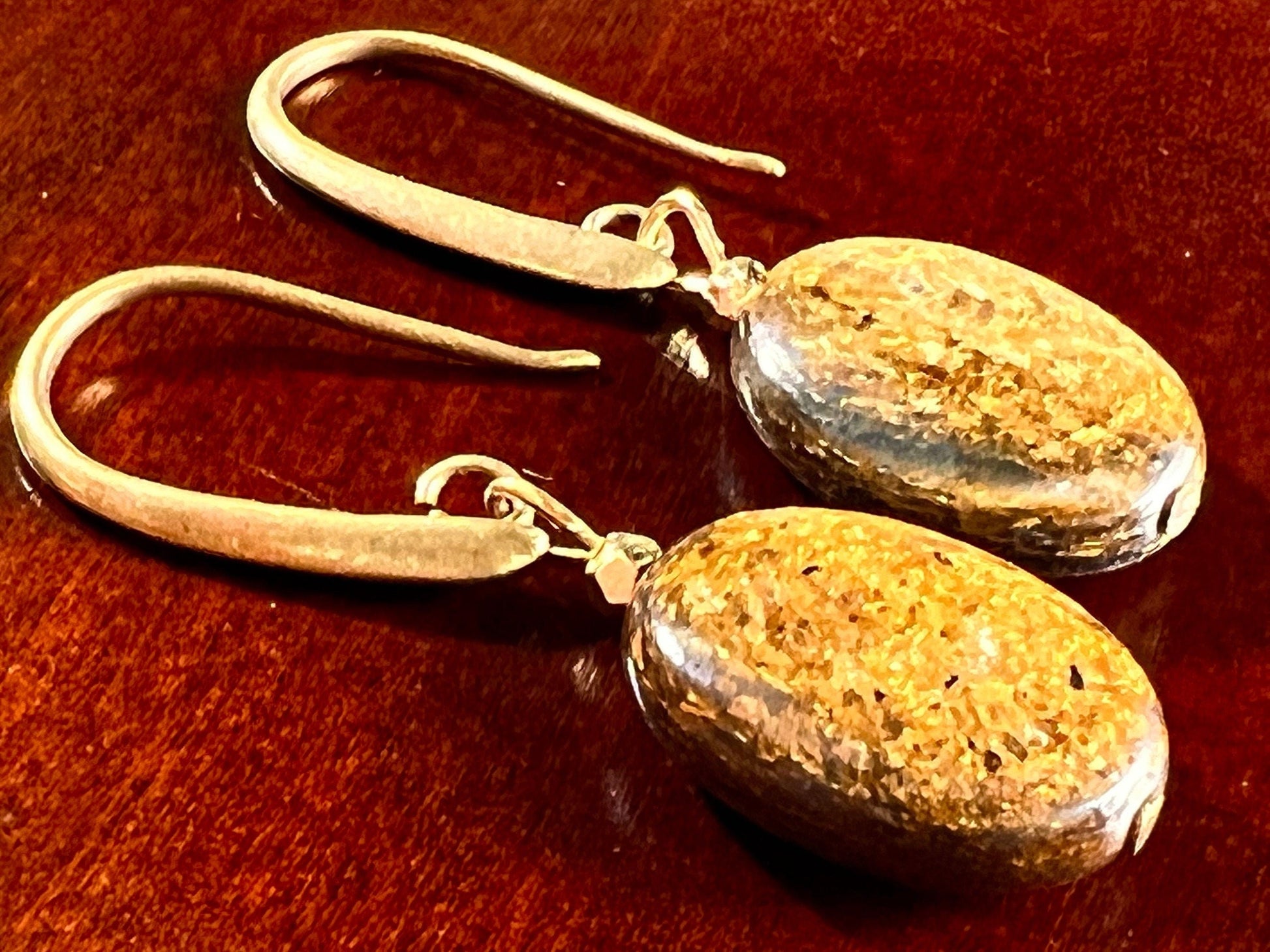 Natural Bronzite Oval 12x16mm Antique Bronze earring. Vintage style gift