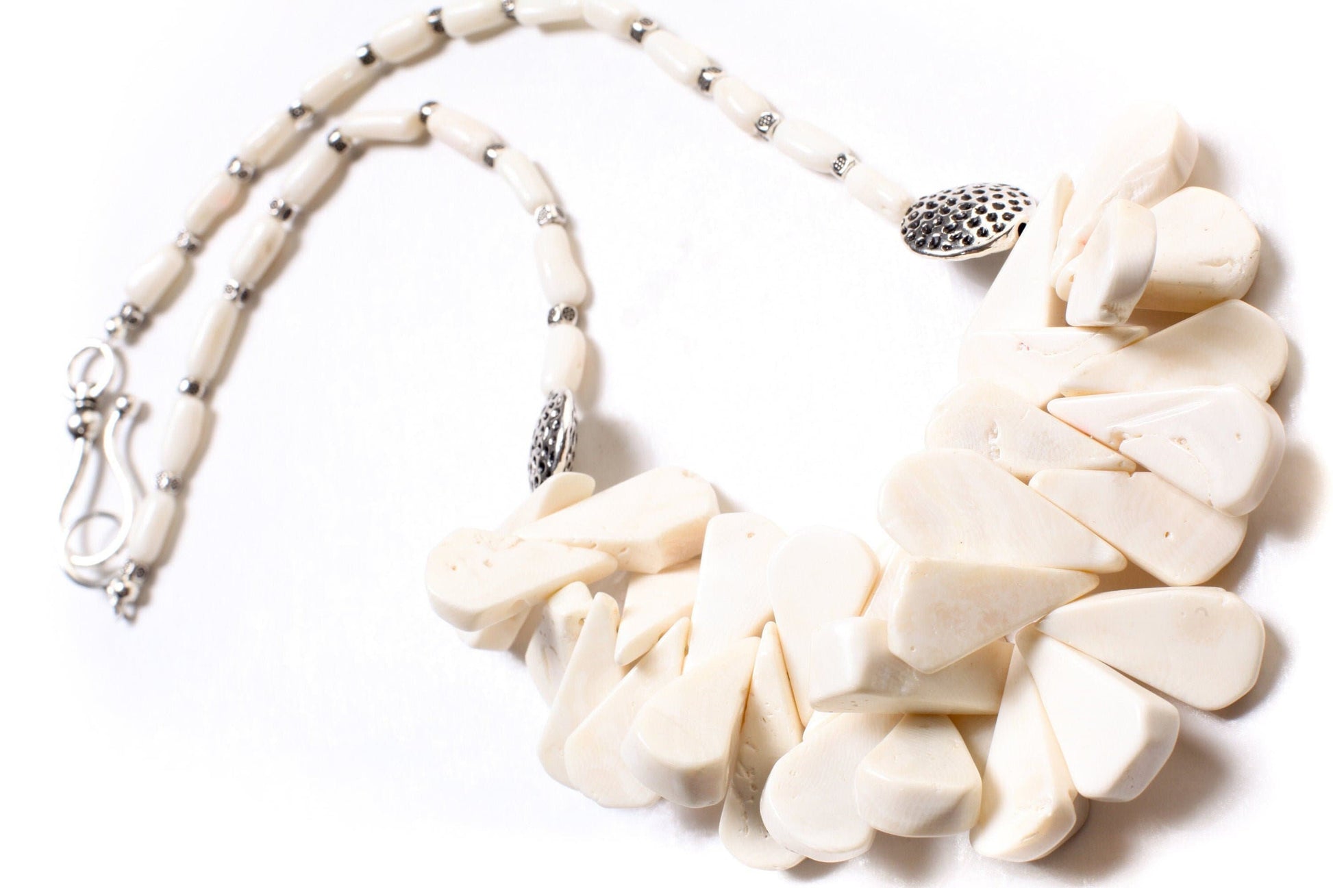 Genuine Bamboo Coral White Coral Long Teardrop 12x26-14x34mm, Accent Bali Style Beads, 5x11mm Coral Branches, Pear Drop Choker 21&quot; Necklace