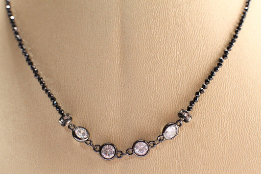 Black Spinel Diamond Cut Choker Necklace with 6.5mm Cubic Zirconia Disk and Rhinestone Spacers Necklace,